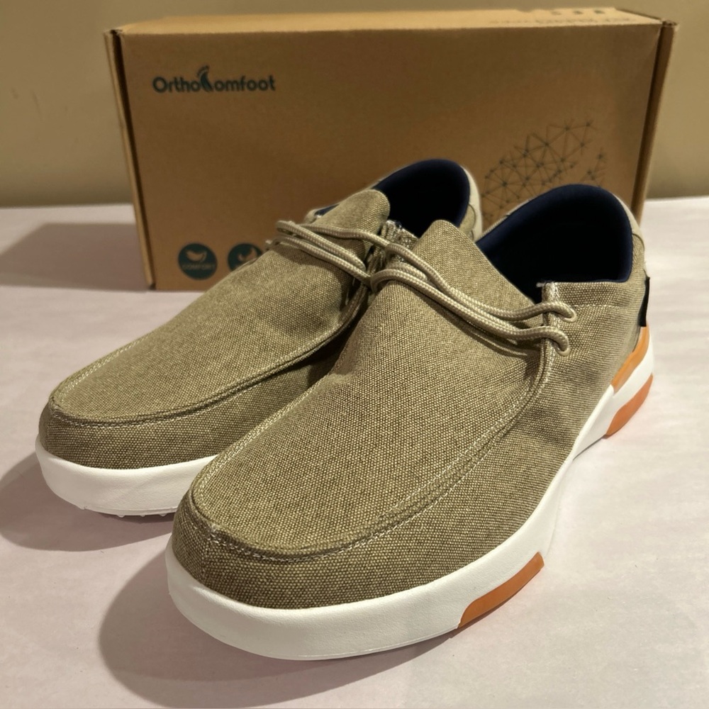 OrthoComfoot Men's Size 12 Slip On Loafers Orthopedic Arch Support Shoes Khaki